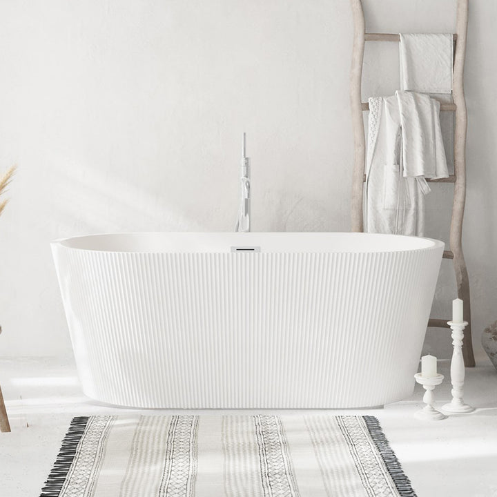 59 Inch Bathtub In Glossy White With Chrome Trim Glossy White Finish - KITCHEN & BATH by Joshua Marshal