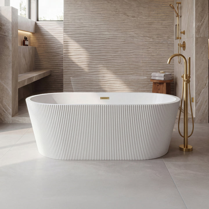 67 Inch Bathtub In Glossy White With Brushed Gold Trim Glossy White Finish - KITCHEN & BATH by Joshua Marshal