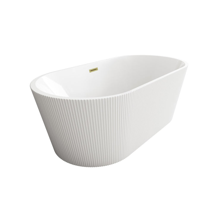 67 Inch Bathtub In Glossy White With Brushed Gold Trim - View 4 - Joshua Marshal