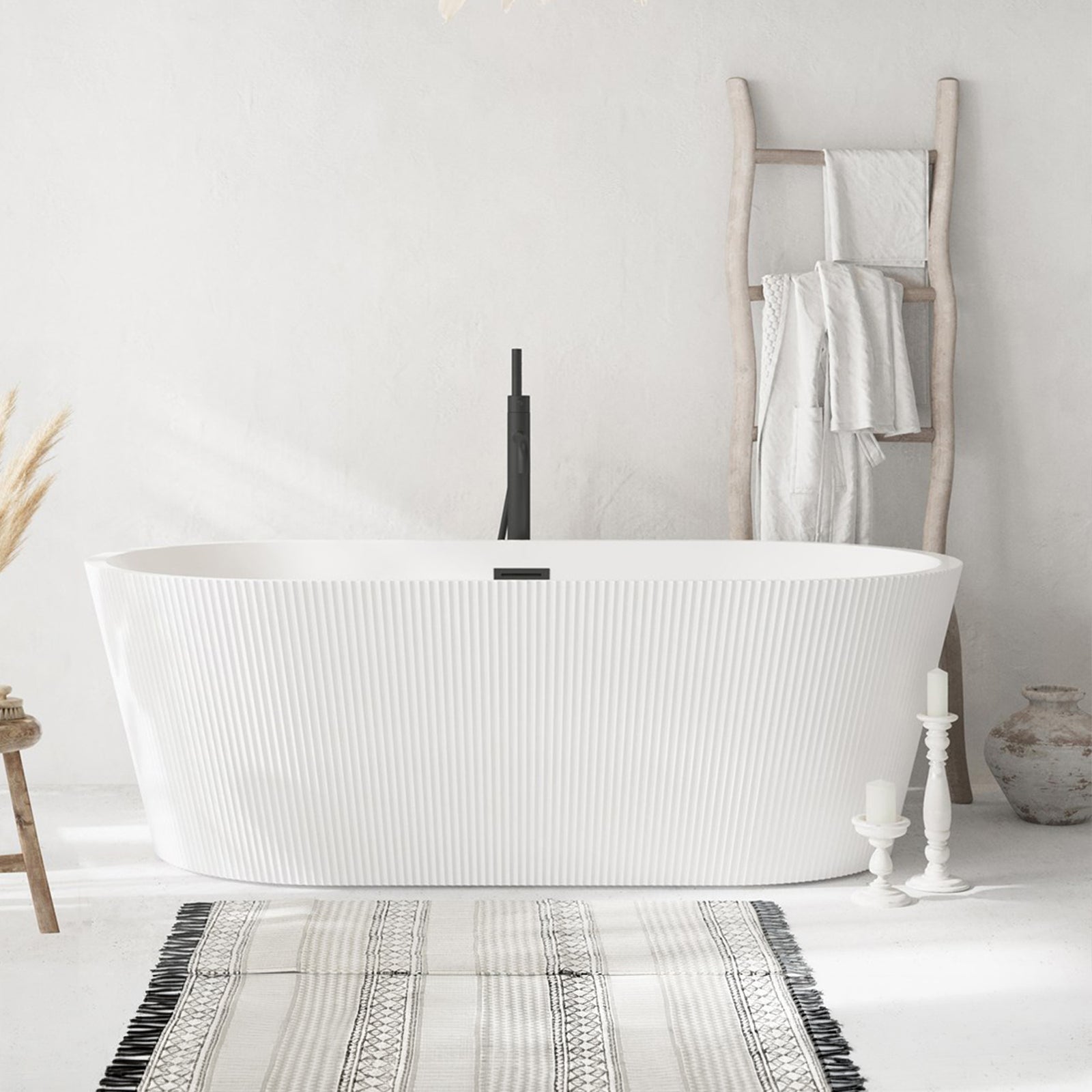 67 Inch Bathtub In Glossy White With Matte Black Trim Glossy White Finish - KITCHEN & BATH by Joshua Marshal