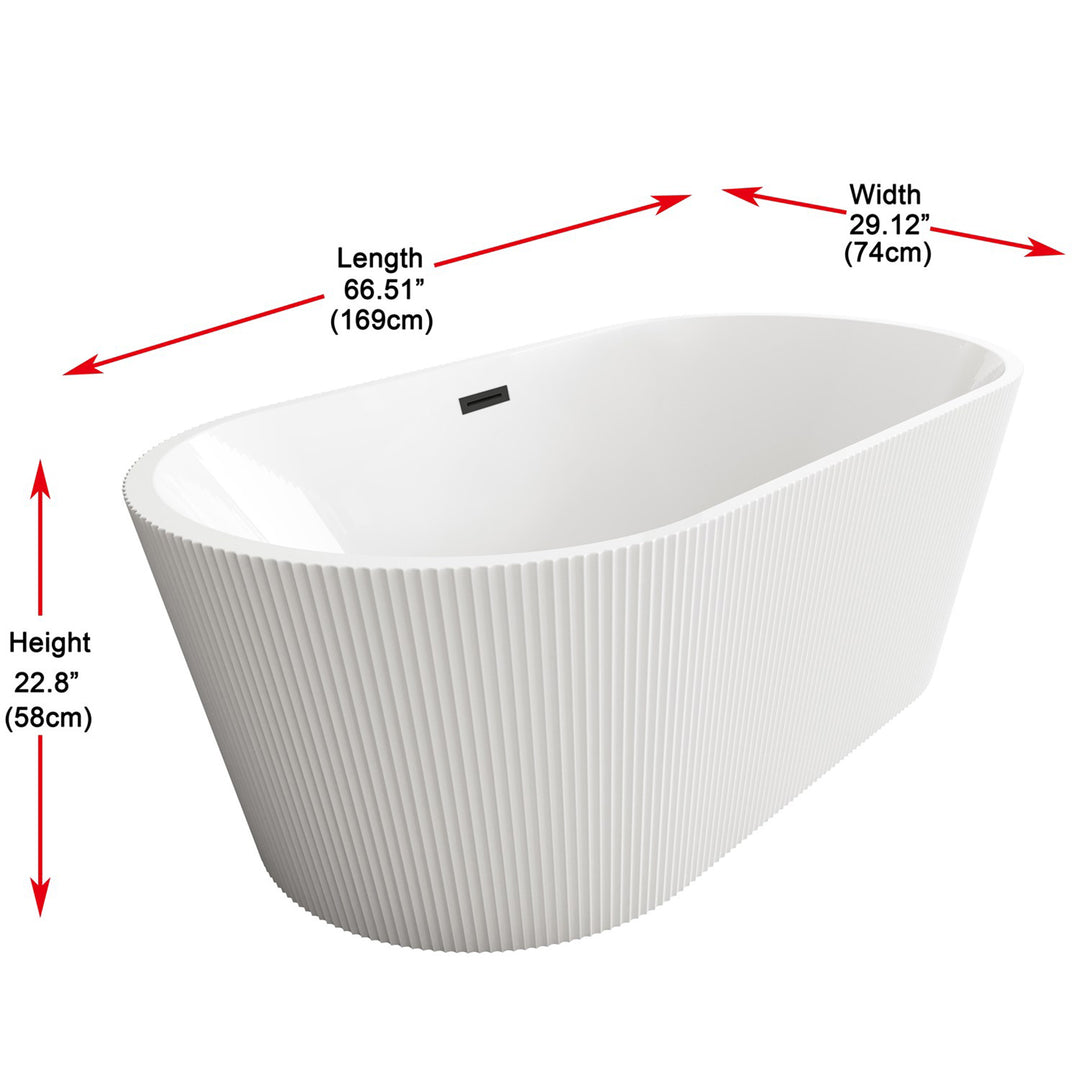 67 Inch Bathtub In Glossy White With Matte Black Trim - View 6 - Joshua Marshal