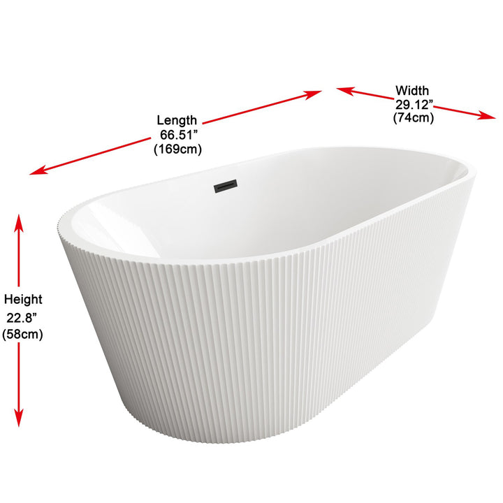 67 Inch Bathtub In Glossy White With Matte Black Trim - View 6 - Joshua Marshal