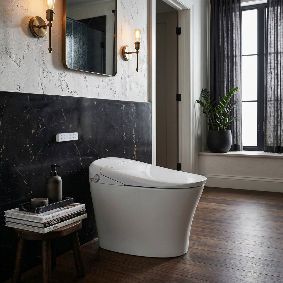 Smart Round Bidet Toilet In Glossy White - View 2 - Joshua Marshal
