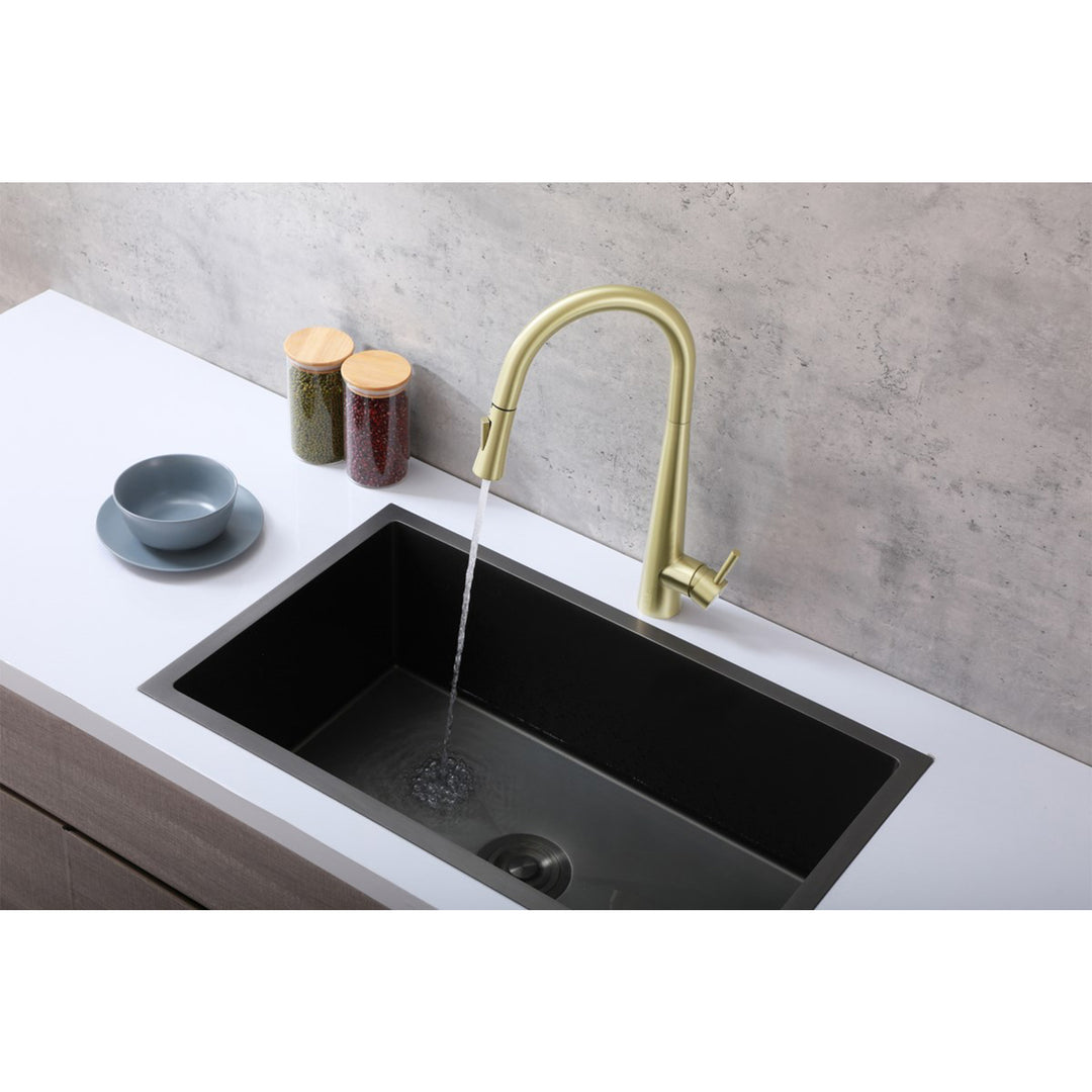 Single Handle Pull Down Sprayer Kitchen Faucet In Brushed Gold - View 2 - Joshua Marshal