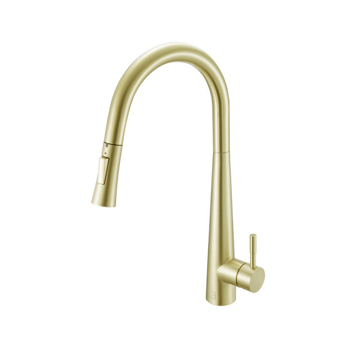 Single Handle Pull Down Sprayer Kitchen Faucet In Brushed Gold - View 3 - Joshua Marshal