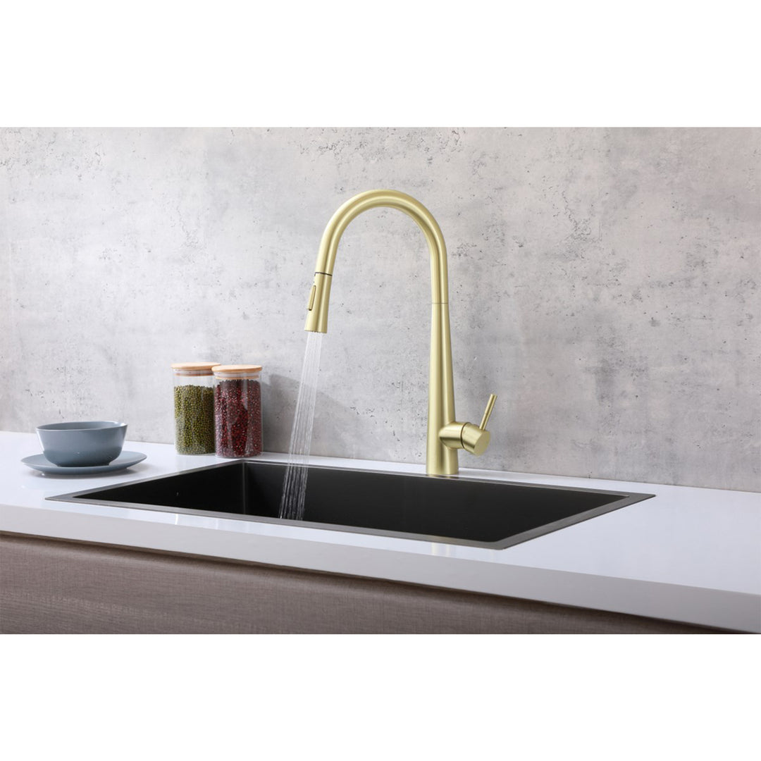 Single Handle Pull Down Sprayer Kitchen Faucet In Brushed Gold - View 5 - Joshua Marshal