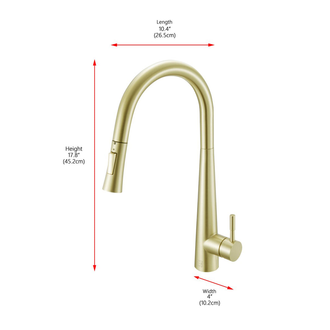 Single Handle Pull Down Sprayer Kitchen Faucet In Brushed Gold - View 6 - Joshua Marshal