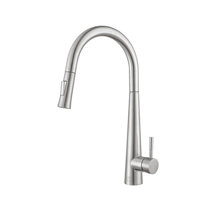 Single Handle Pull Down Sprayer Kitchen Faucet In Brushed Nickel - View 3 - Joshua Marshal