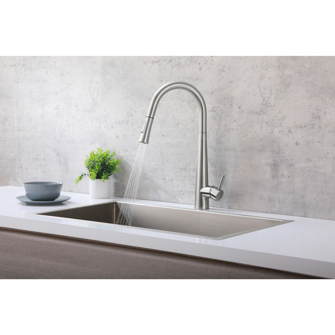 Single Handle Pull Down Sprayer Kitchen Faucet In Brushed Nickel - View 5 - Joshua Marshal