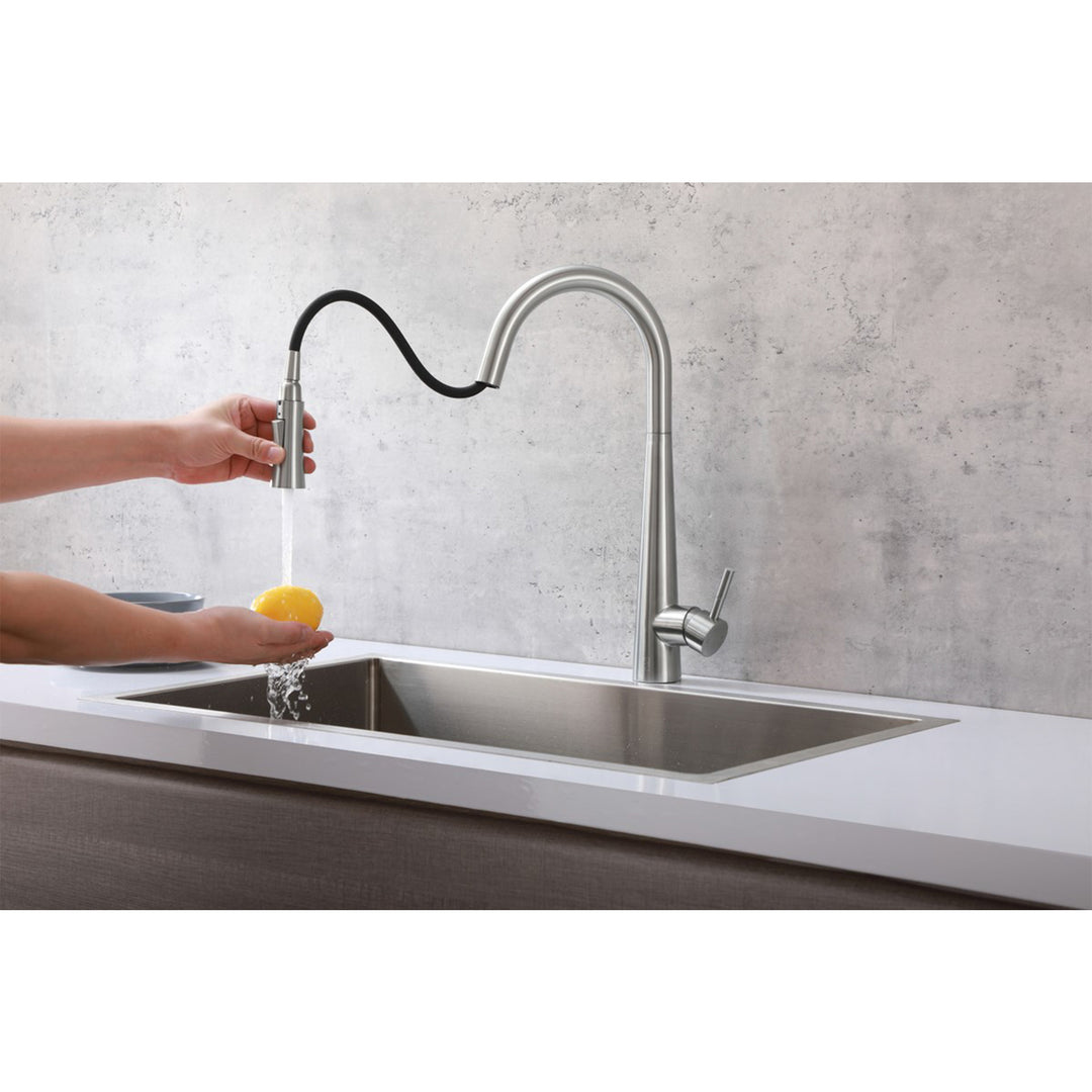 Single Handle Pull Down Sprayer Kitchen Faucet In Brushed Nickel - View 6 - Joshua Marshal