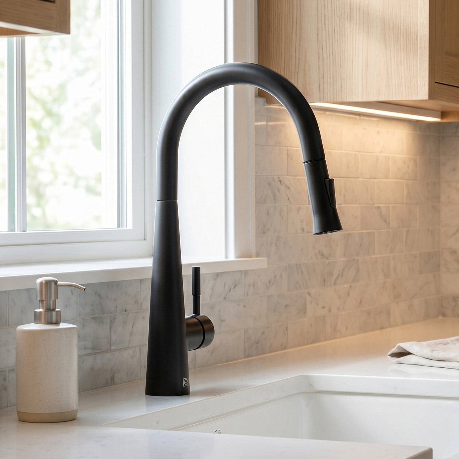 Single Handle Pull Down Sprayer Kitchen Faucet In Matte Black Matte Black Finish - KITCHEN & BATH by Joshua Marshal