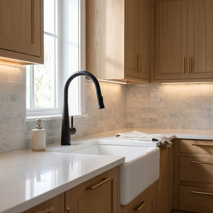 Single Handle Pull Down Sprayer Kitchen Faucet In Matte Black - View 2 - Joshua Marshal