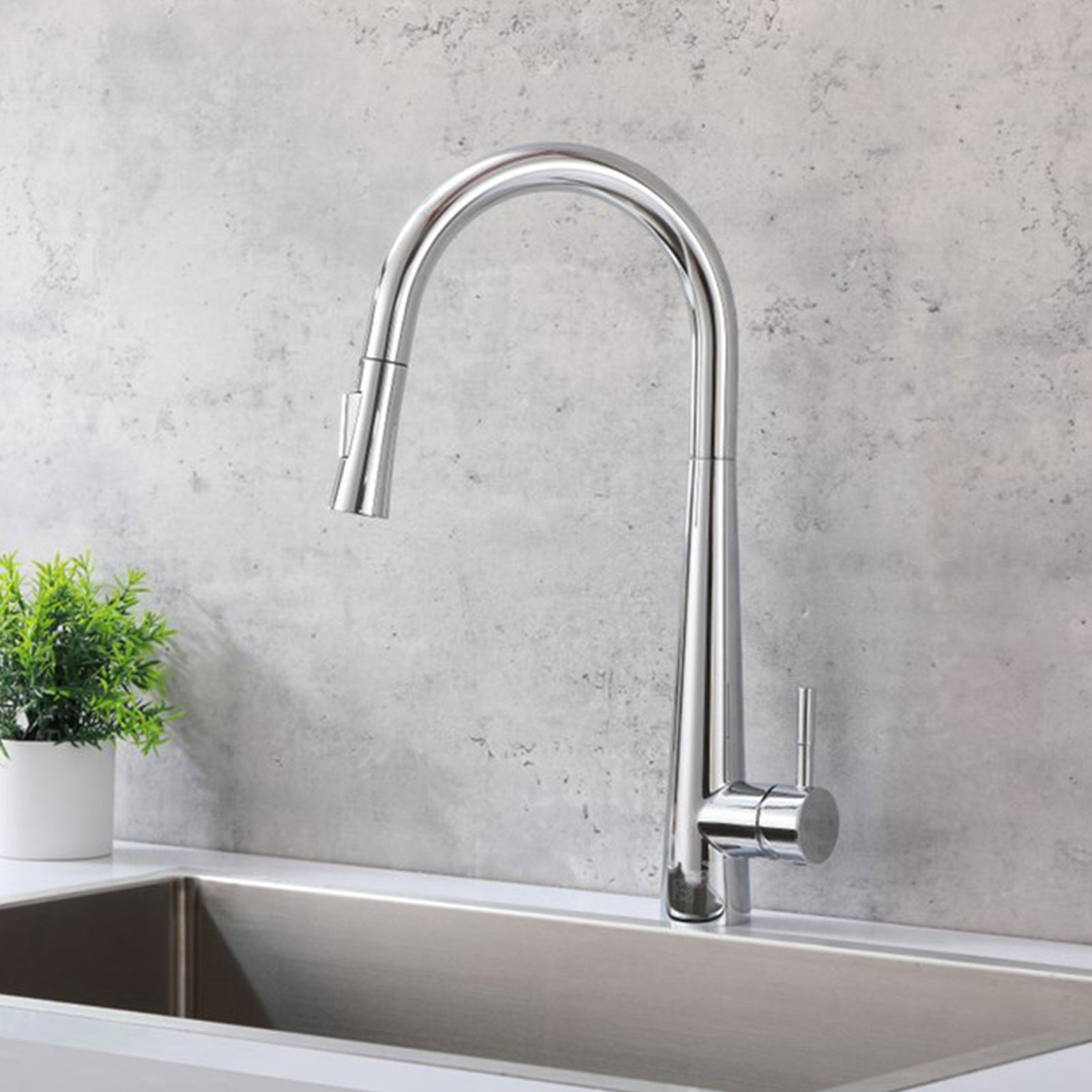 Single Handle Pull Down Sprayer Kitchen Faucet In Chrome Chrome Finish - KITCHEN & BATH by Joshua Marshal