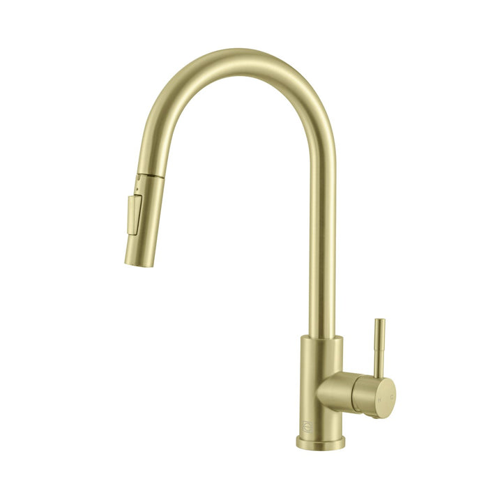 Single Handle Pull Down Sprayer Kitchen Faucet In Brushed Gold JM-856331