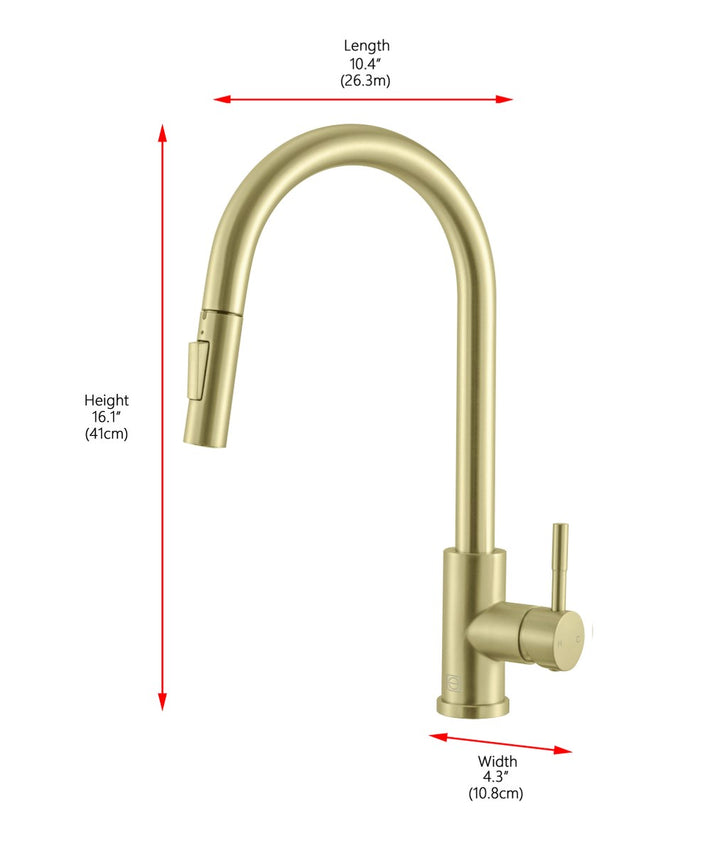 Single Handle Pull Down Sprayer Kitchen Faucet In Brushed Gold JM-856331