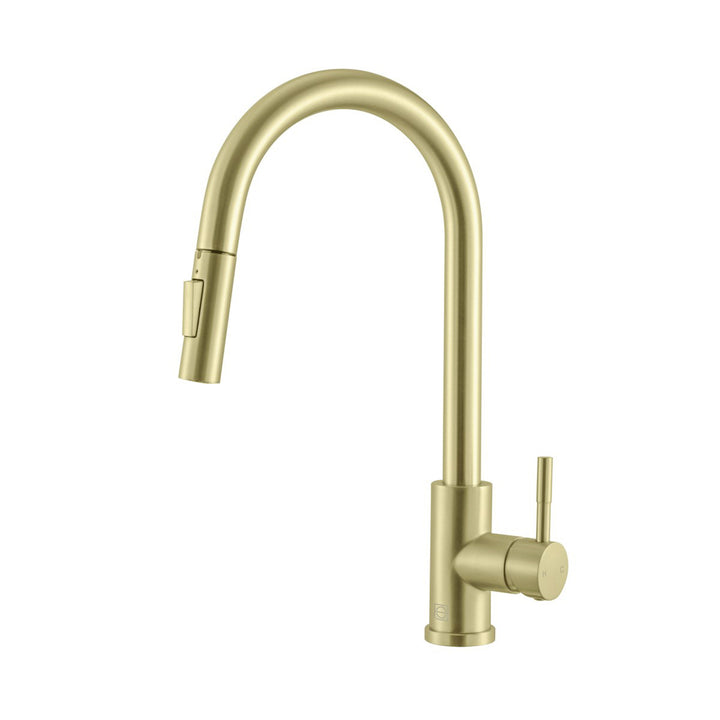 Single Handle Pull Down Sprayer Kitchen Faucet In Brushed Gold - View 5 - Joshua Marshal