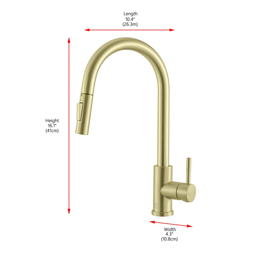 Single Handle Pull Down Sprayer Kitchen Faucet In Brushed Gold - View 6 - Joshua Marshal