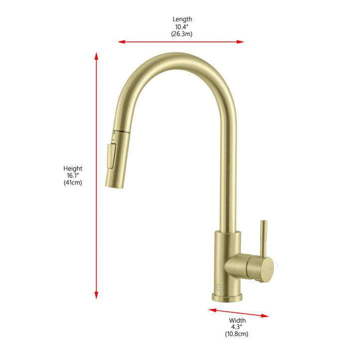 Single Handle Pull Down Sprayer Kitchen Faucet In Brushed Gold - View 6 - Joshua Marshal