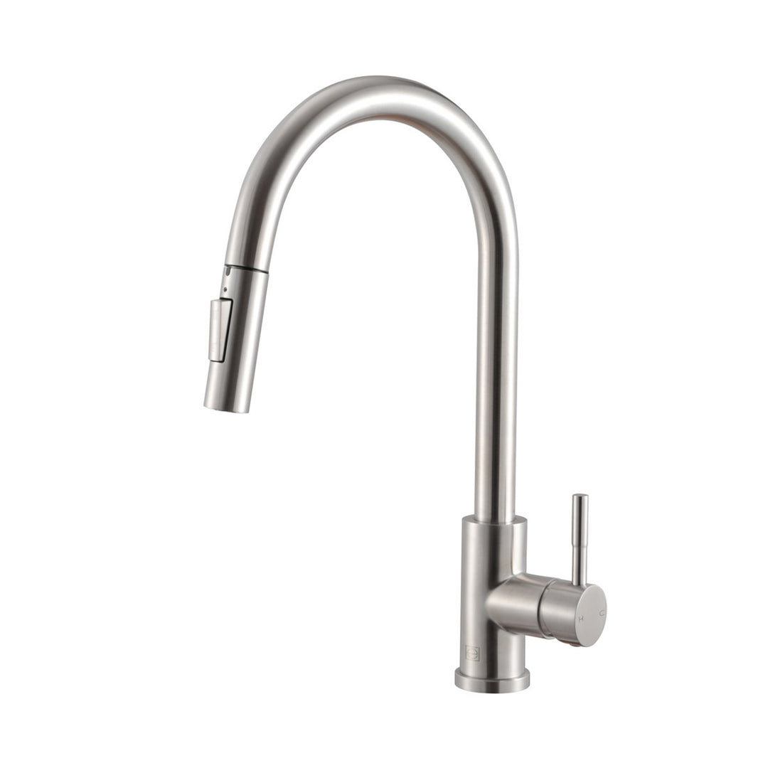 Single Handle Pull Down Sprayer Kitchen Faucet In Brushed Nickel - View 5 - Joshua Marshal