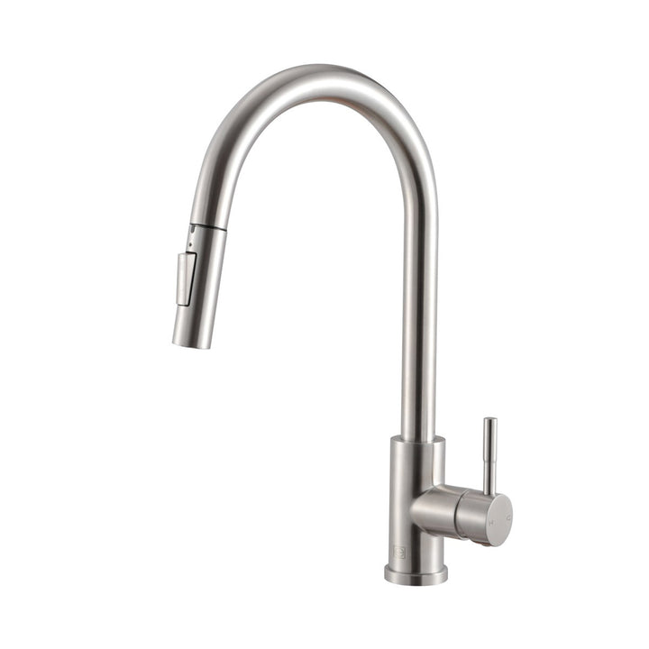 Single Handle Pull Down Sprayer Kitchen Faucet In Brushed Nickel - View 5 - Joshua Marshal