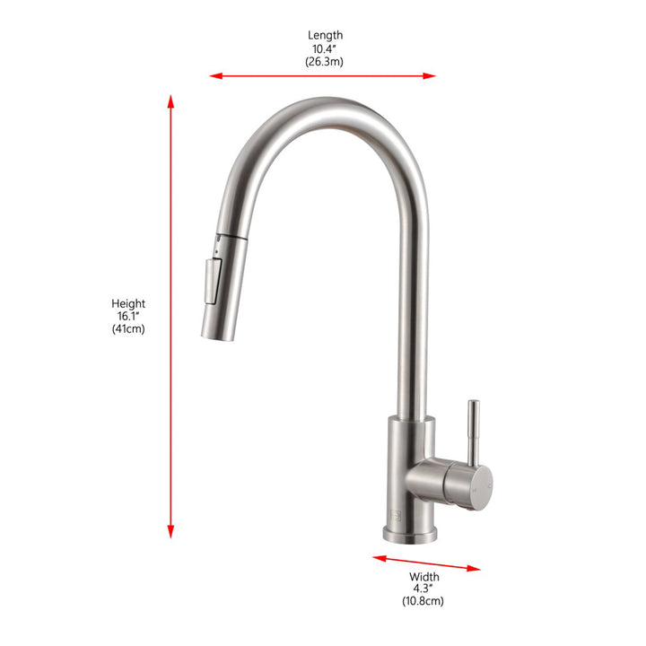 Single Handle Pull Down Sprayer Kitchen Faucet In Brushed Nickel - View 6 - Joshua Marshal