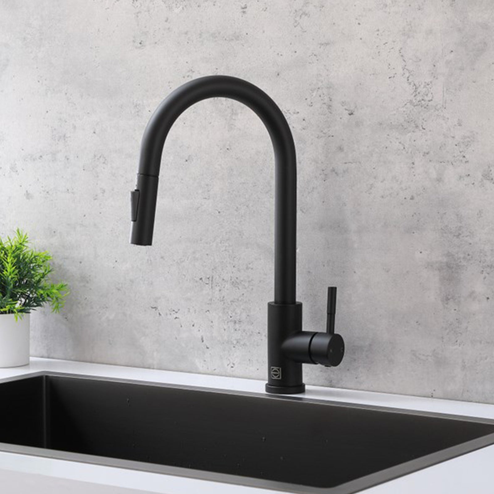 Single Handle Pull Down Sprayer Kitchen Faucet In Matte Black Matte Black Finish - KITCHEN & BATH by Joshua Marshal