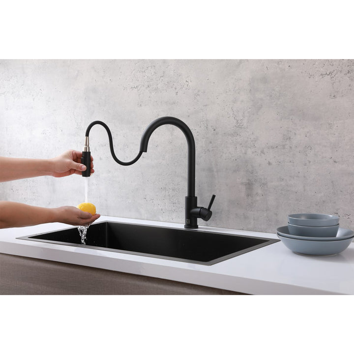 Single Handle Pull Down Sprayer Kitchen Faucet In Matte Black - View 2 - Joshua Marshal