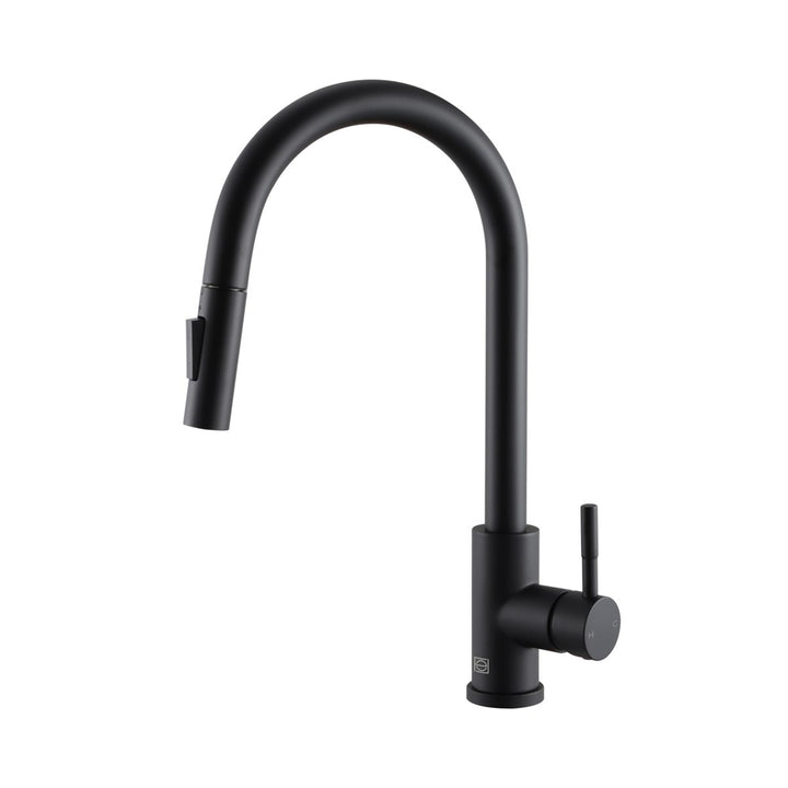 Single Handle Pull Down Sprayer Kitchen Faucet In Matte Black - View 3 - Joshua Marshal