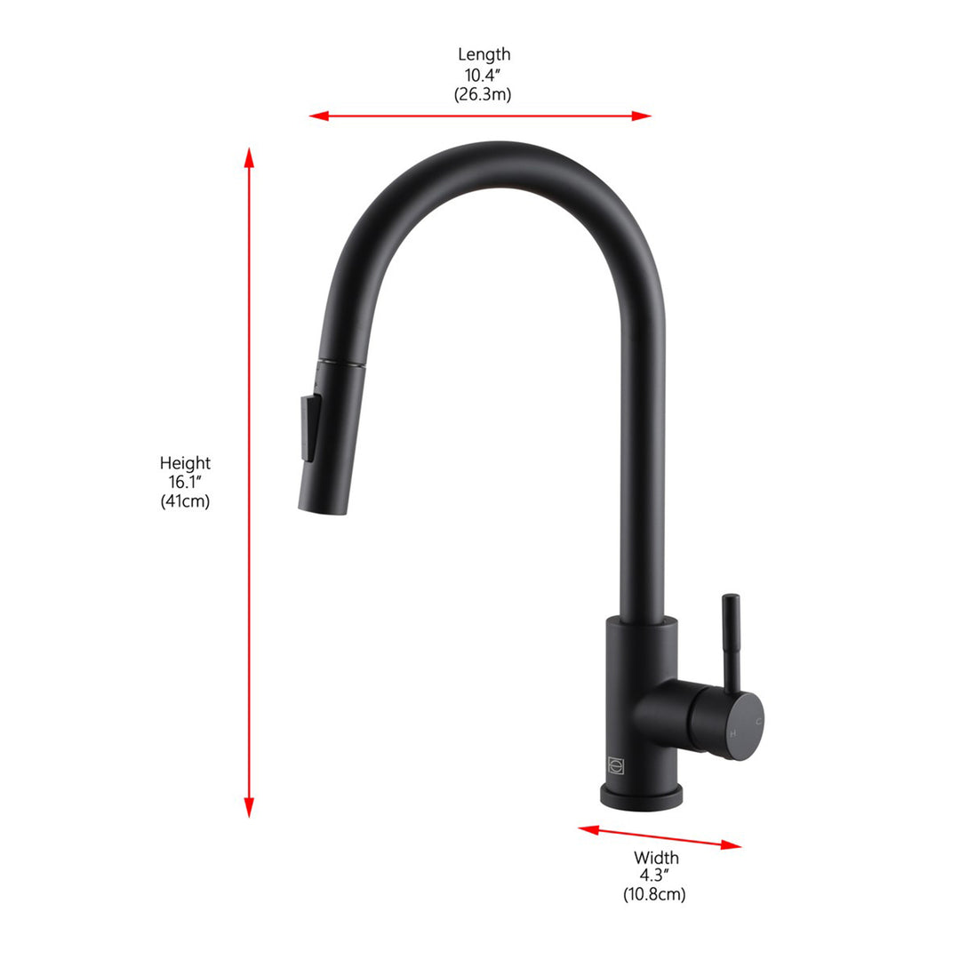 Single Handle Pull Down Sprayer Kitchen Faucet In Matte Black - View 4 - Joshua Marshal