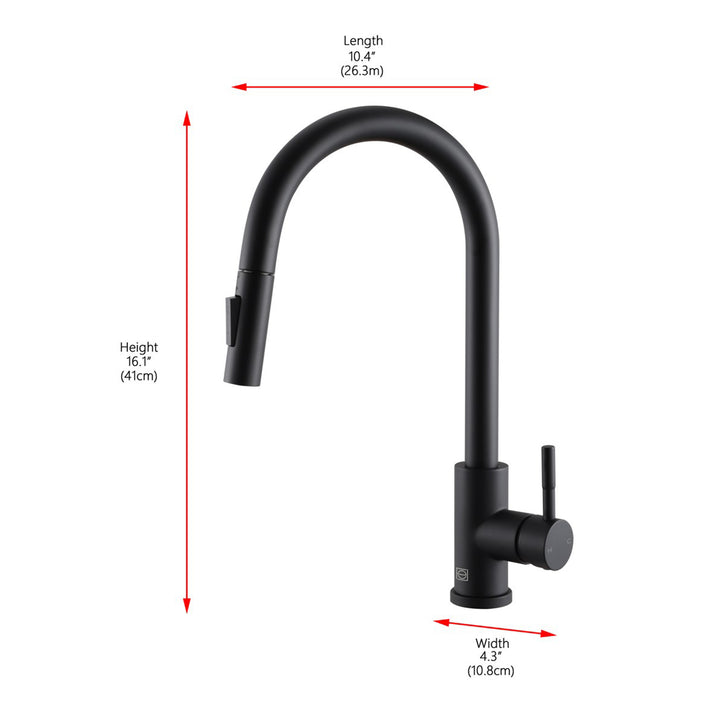Single Handle Pull Down Sprayer Kitchen Faucet In Matte Black - View 4 - Joshua Marshal