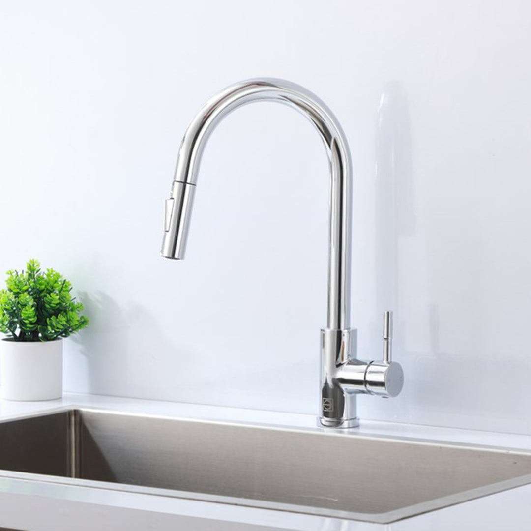 Single Handle Pull Down Sprayer Kitchen Faucet In Chrome Chrome Finish - KITCHEN & BATH by Joshua Marshal
