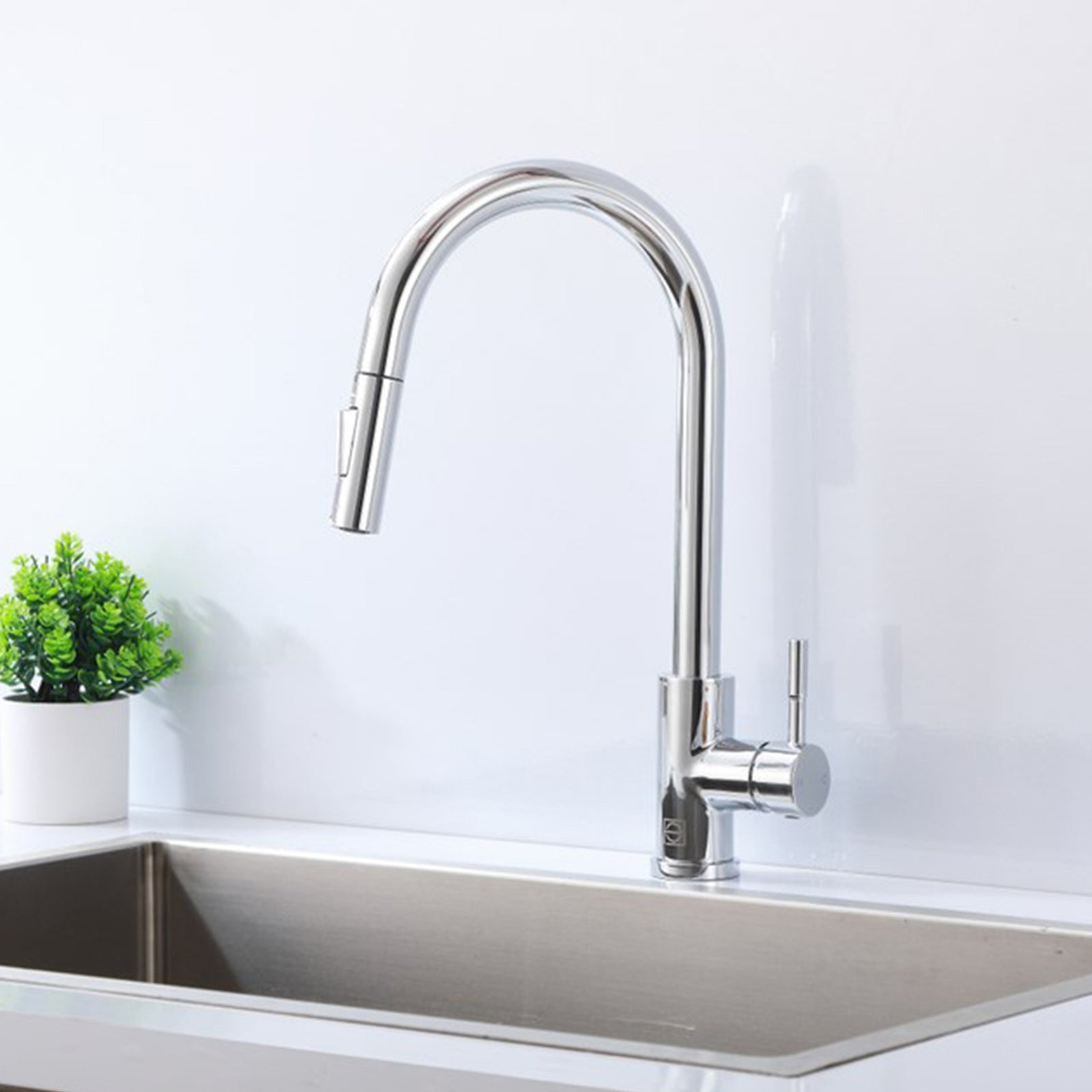 Single Handle Pull Down Sprayer Kitchen Faucet In Chrome Chrome Finish - KITCHEN & BATH by Joshua Marshal
