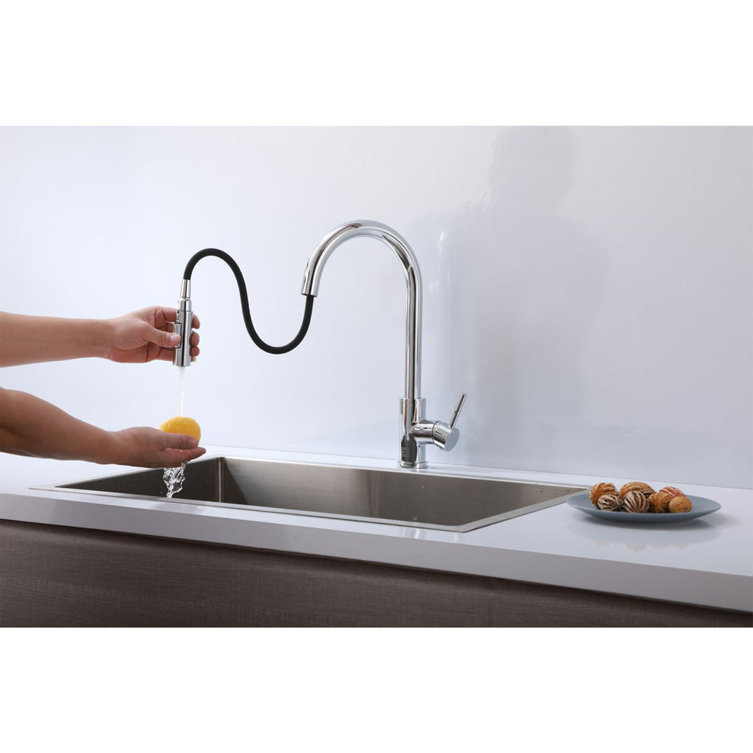 Single Handle Pull Down Sprayer Kitchen Faucet In Chrome - View 2 - Joshua Marshal