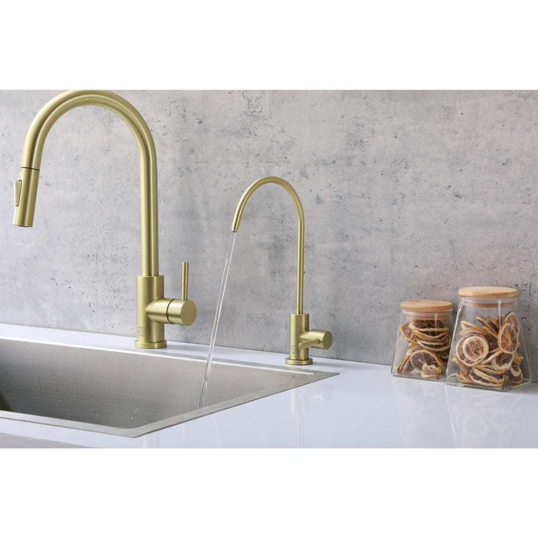 Single Handle Cold Water Dispenser In Brushed Gold - View 2 - Joshua Marshal