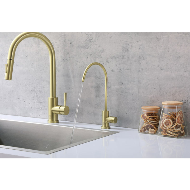 Single Handle Cold Water Dispenser In Brushed Gold - View 2 - Joshua Marshal
