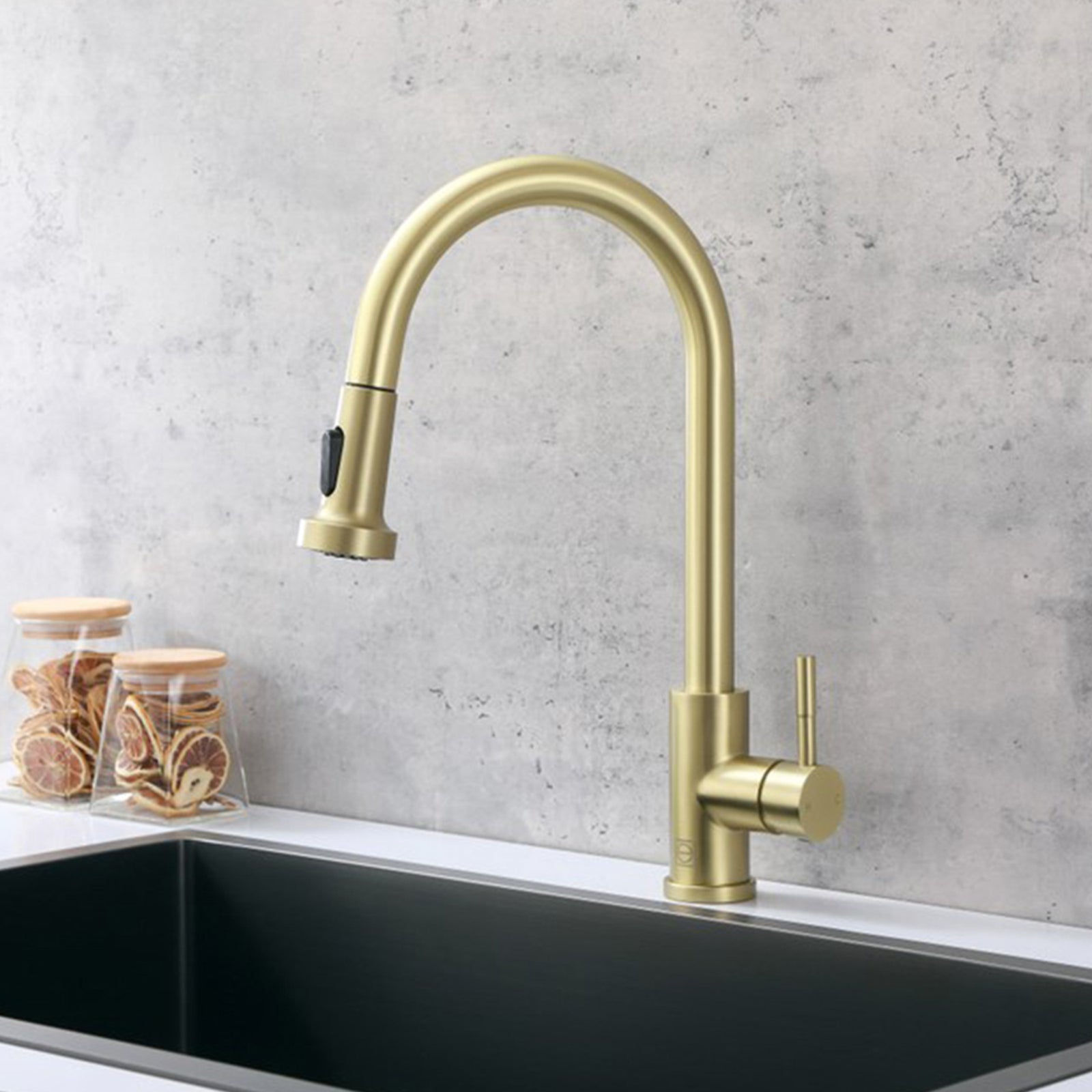 Single Handle Pull Down Sprayer Kitchen Faucet In Brushed Gold Brushed Gold Finish - KITCHEN & BATH by Joshua Marshal