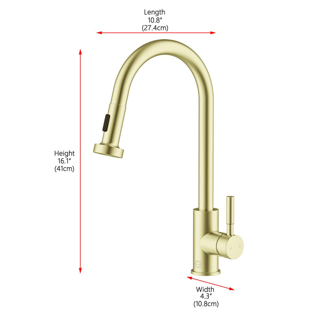 Single Handle Pull Down Sprayer Kitchen Faucet In Brushed Gold - View 6 - Joshua Marshal