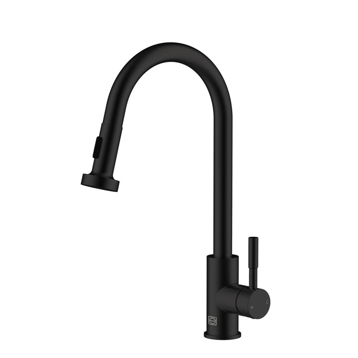 Single Handle Pull Down Sprayer Kitchen Faucet In Matte Black - View 4 - Joshua Marshal