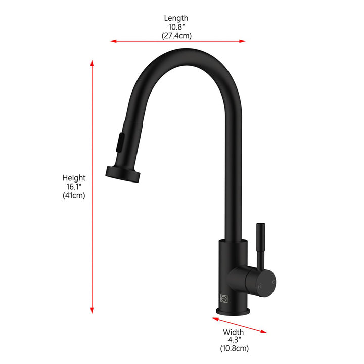 Single Handle Pull Down Sprayer Kitchen Faucet In Matte Black - View 5 - Joshua Marshal