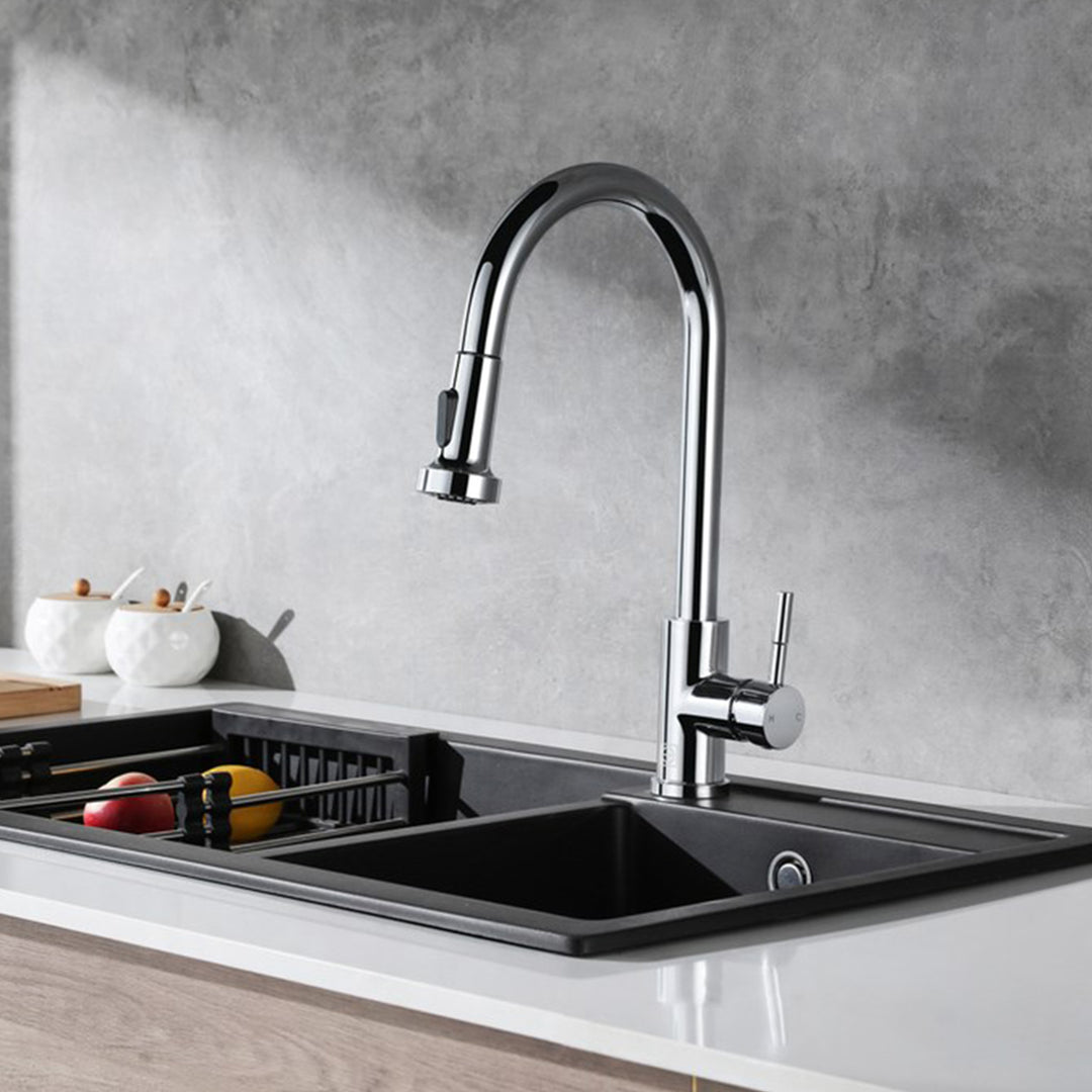 Single Handle Pull Down Sprayer Kitchen Faucet In Chrome Chrome Finish - KITCHEN & BATH by Joshua Marshal