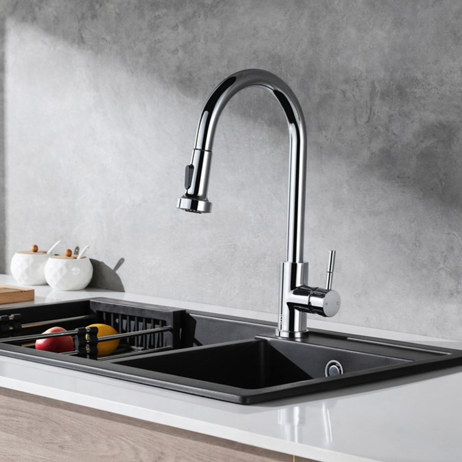 Single Handle Pull Down Sprayer Kitchen Faucet In Chrome Chrome Finish - KITCHEN & BATH by Joshua Marshal