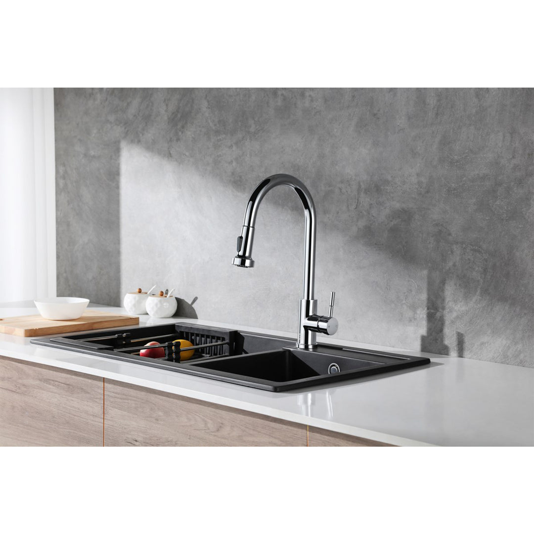 Single Handle Pull Down Sprayer Kitchen Faucet In Chrome - View 2 - Joshua Marshal
