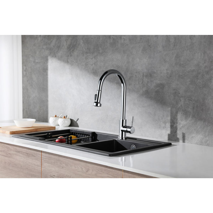 Single Handle Pull Down Sprayer Kitchen Faucet In Chrome - View 2 - Joshua Marshal