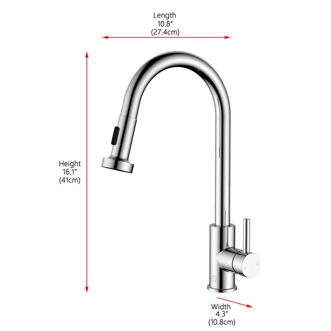 Single Handle Pull Down Sprayer Kitchen Faucet In Chrome - View 5 - Joshua Marshal