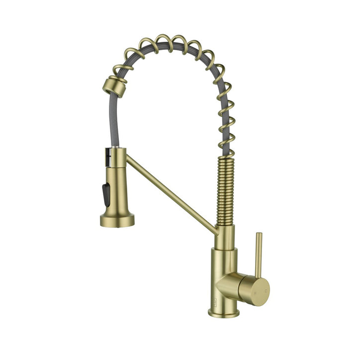 Single Handle Pull Down Sprayer Kitchen Faucet In Brushed Gold - View 3 - Joshua Marshal