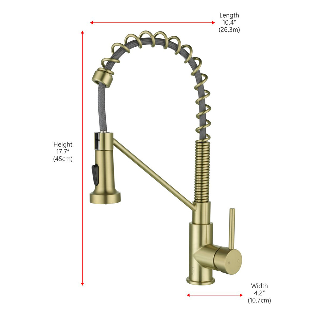 Single Handle Pull Down Sprayer Kitchen Faucet In Brushed Gold - View 6 - Joshua Marshal