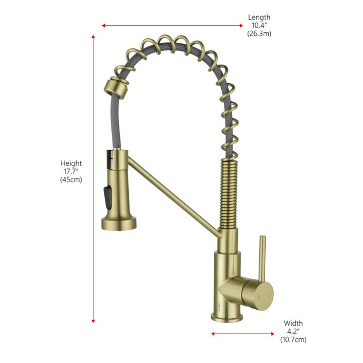 Single Handle Pull Down Sprayer Kitchen Faucet In Brushed Gold - View 6 - Joshua Marshal