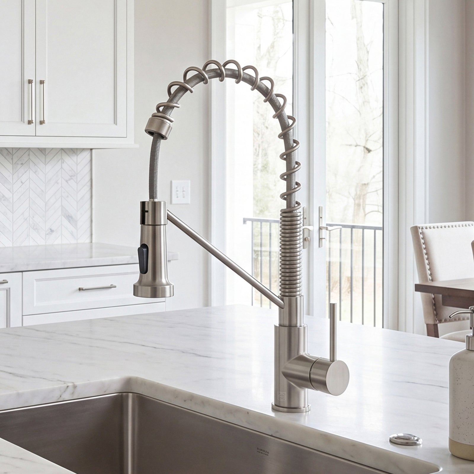Single Handle Pull Down Sprayer Kitchen Faucet In Brushed Nickel Brushed Nickel Finish - KITCHEN & BATH by Joshua Marshal
