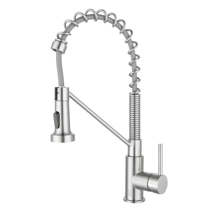Single Handle Pull Down Sprayer Kitchen Faucet In Brushed Nickel - View 4 - Joshua Marshal