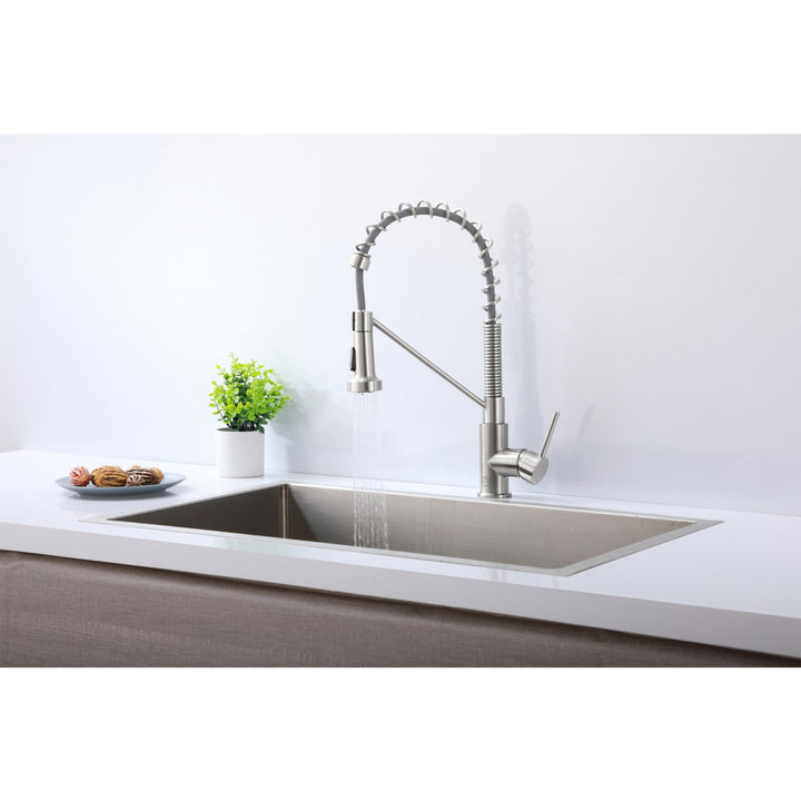 Single Handle Pull Down Sprayer Kitchen Faucet In Brushed Nickel - View 6 - Joshua Marshal
